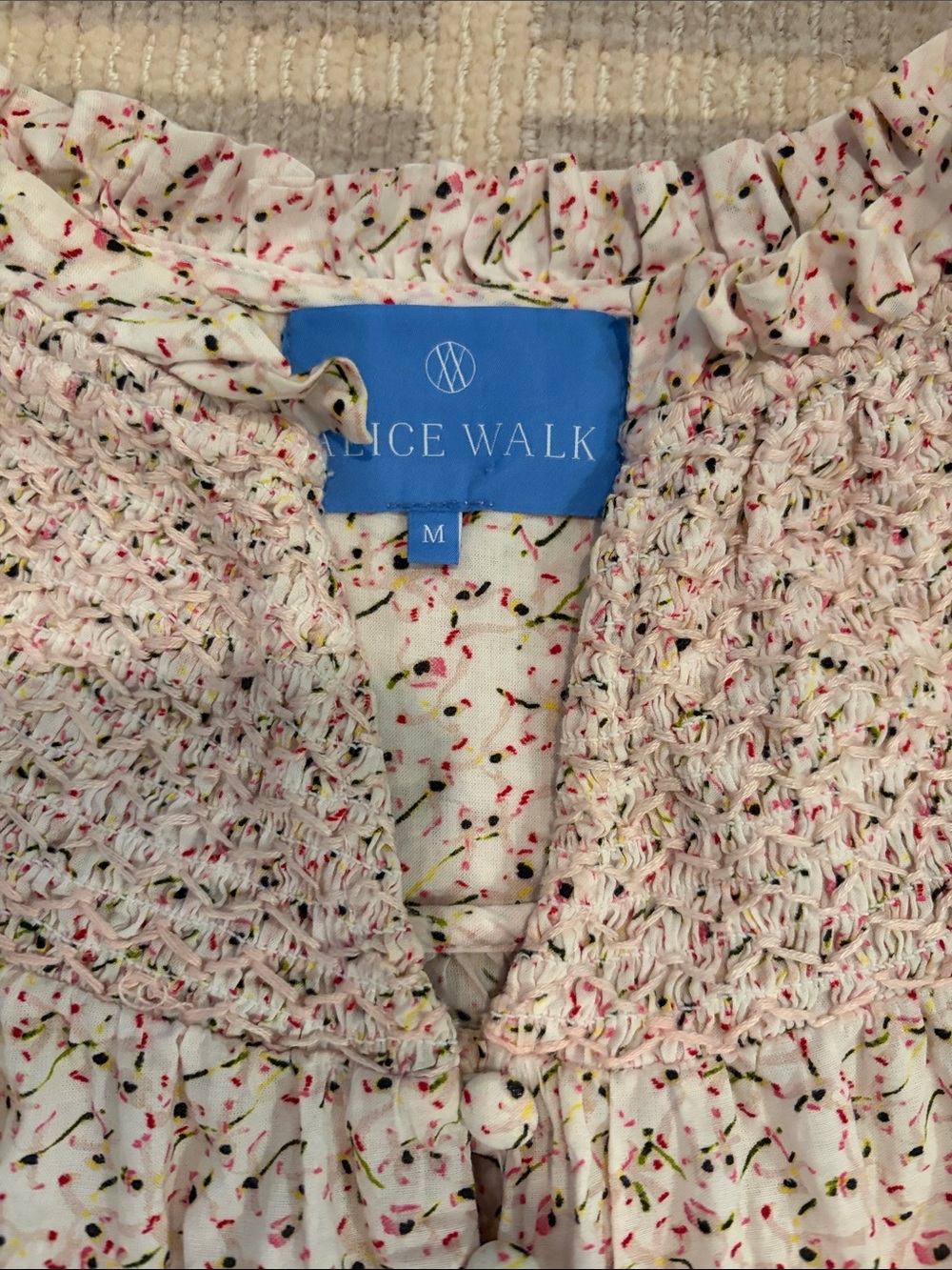 Alice Walk Smocked Tunic Top in Cream with Pink Speckle